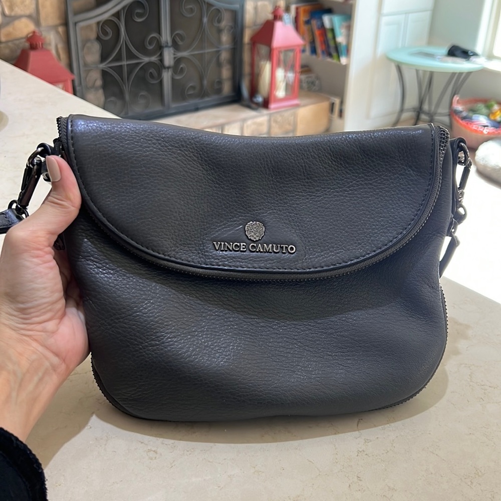 Vince Camuto dark gray leather shoulder bag